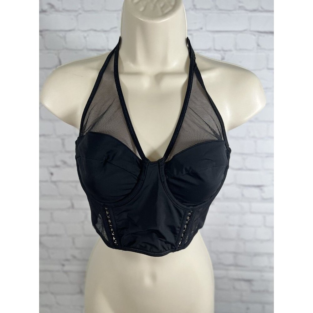 Glassons Classic Black Halter Underwire Unpadded CrissCross Detail Corset Bra 12